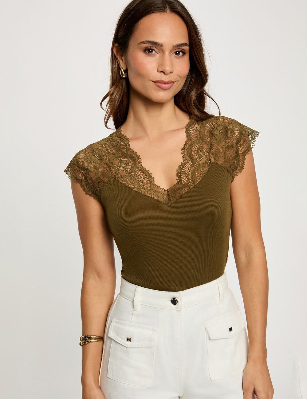 T-shirt manches courtes vert kaki femme