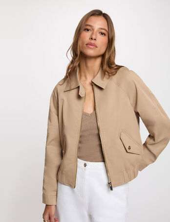 Kort jack met open kraag beige vrouw
