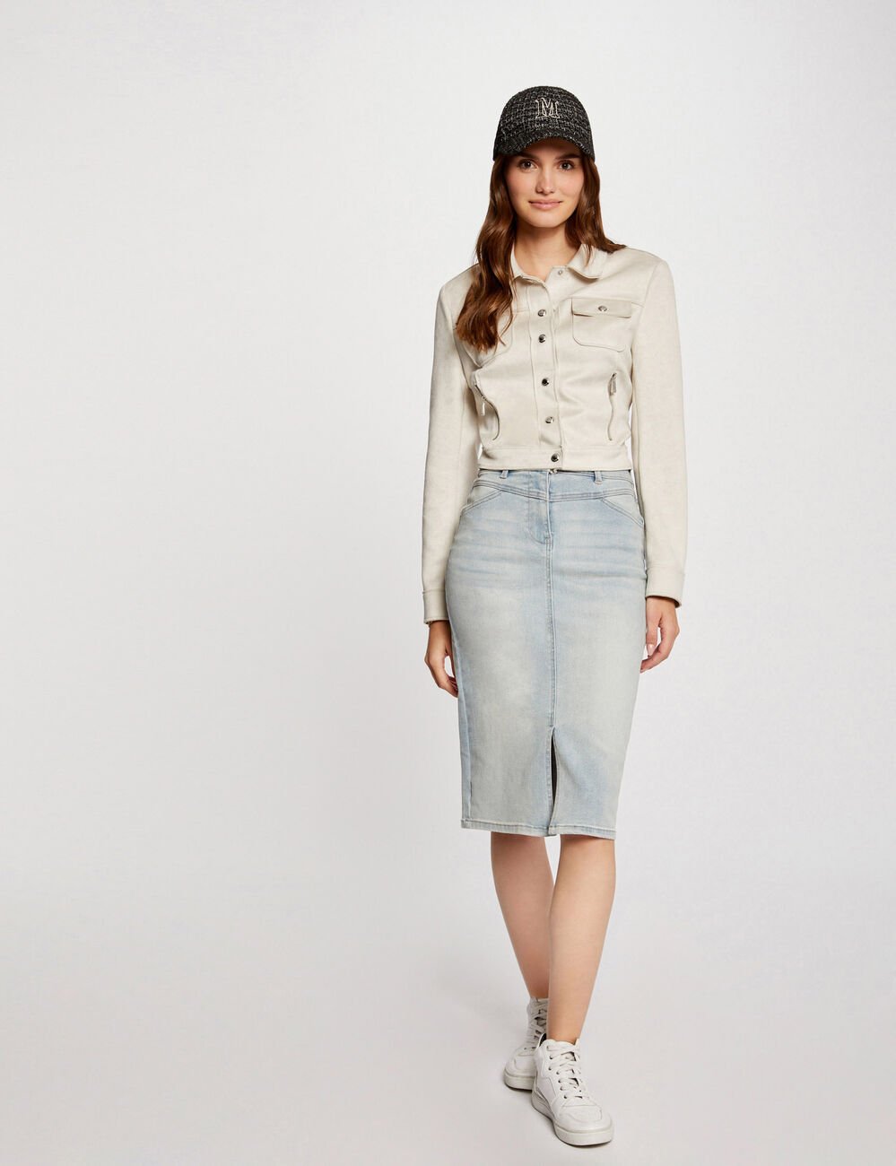 Jeansrok op knielengte jean bleached vrouw