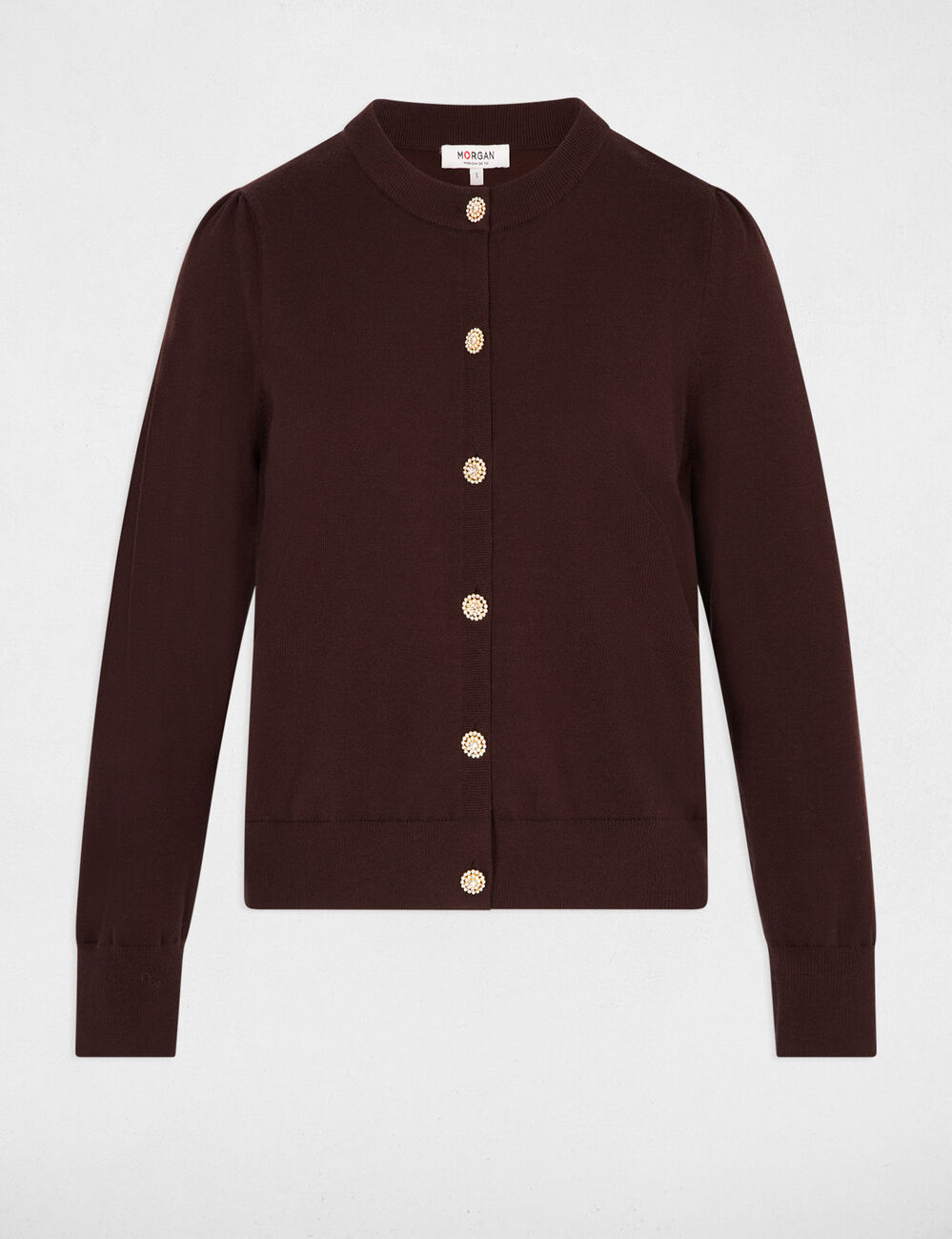 Gebreid vest met ronde hals donker bruin vrouw