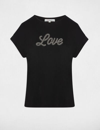 T-shirt col v strass noir femme