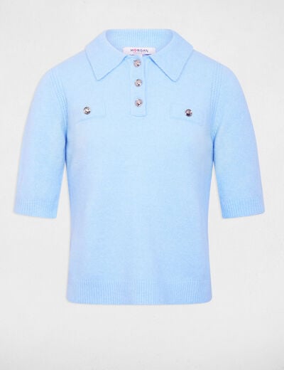 Getailleerde trui met reverskraag lichtblauw vrouw