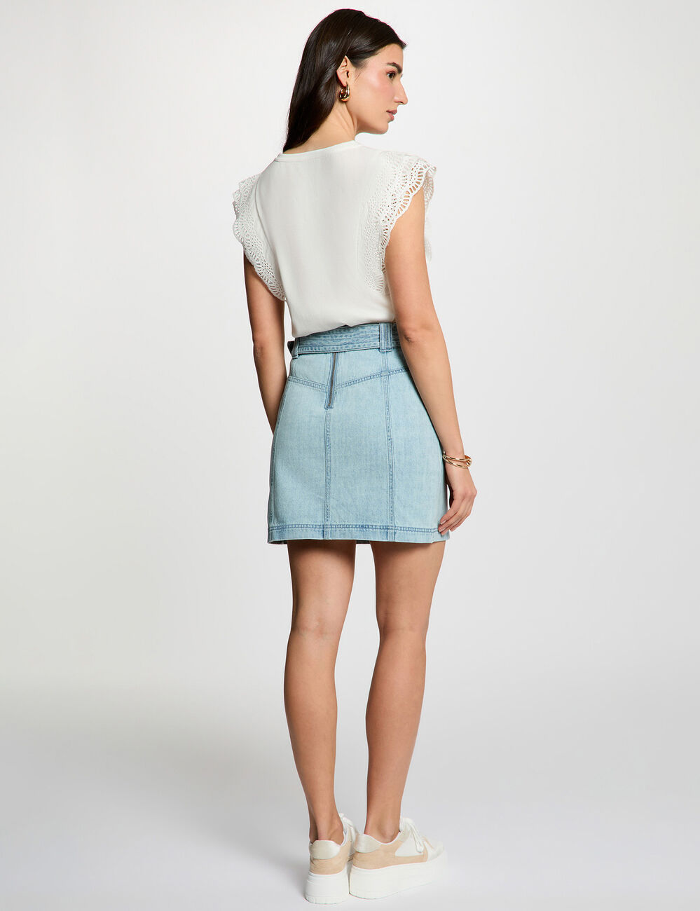 Jupe courte en jean denim bleach femme