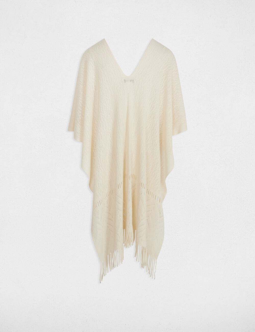 Cape tricot à franges ivoire femme