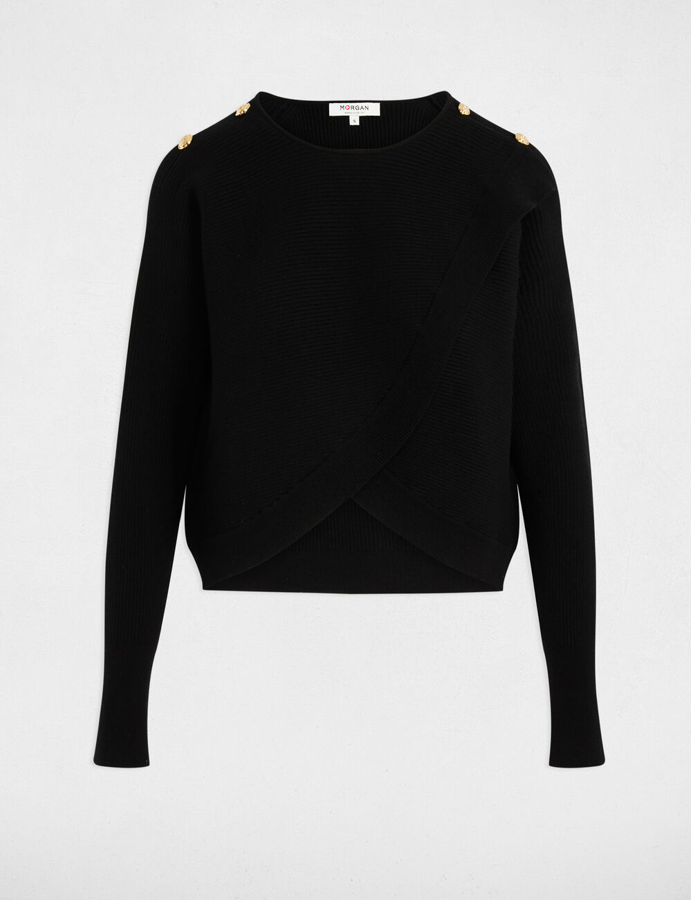 Pull col rond et boutons noir femme