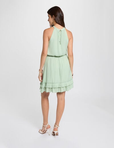 Robe courte col montant vert pastel femme