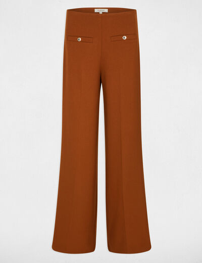 Pantalon large taille haute marron cognac femme