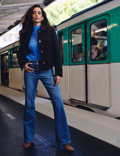 bootcut jeans met vlechtwerk stone washed denim vrouw Bootcut jeans met vlechtwerk stone washed denim vrouw