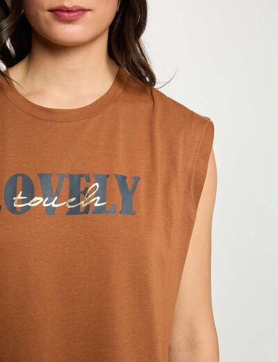 Recht T-shirt met ronde hals camel vrouw