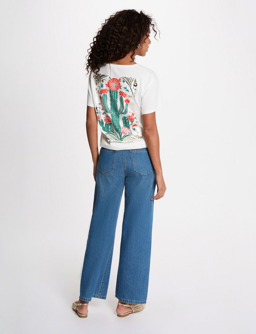 T-shirt imprim&eacute; col rond blanc femme