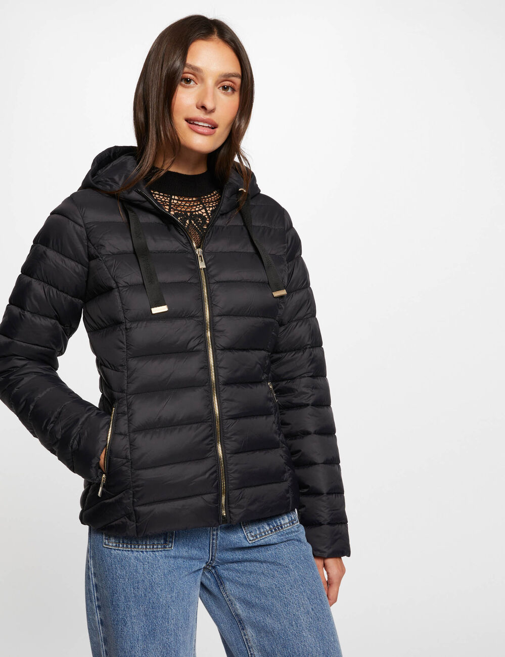 Doudoune col montant noir femme