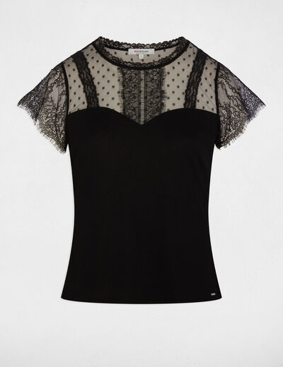Getailleerd kanten T-shirt zwart vrouw