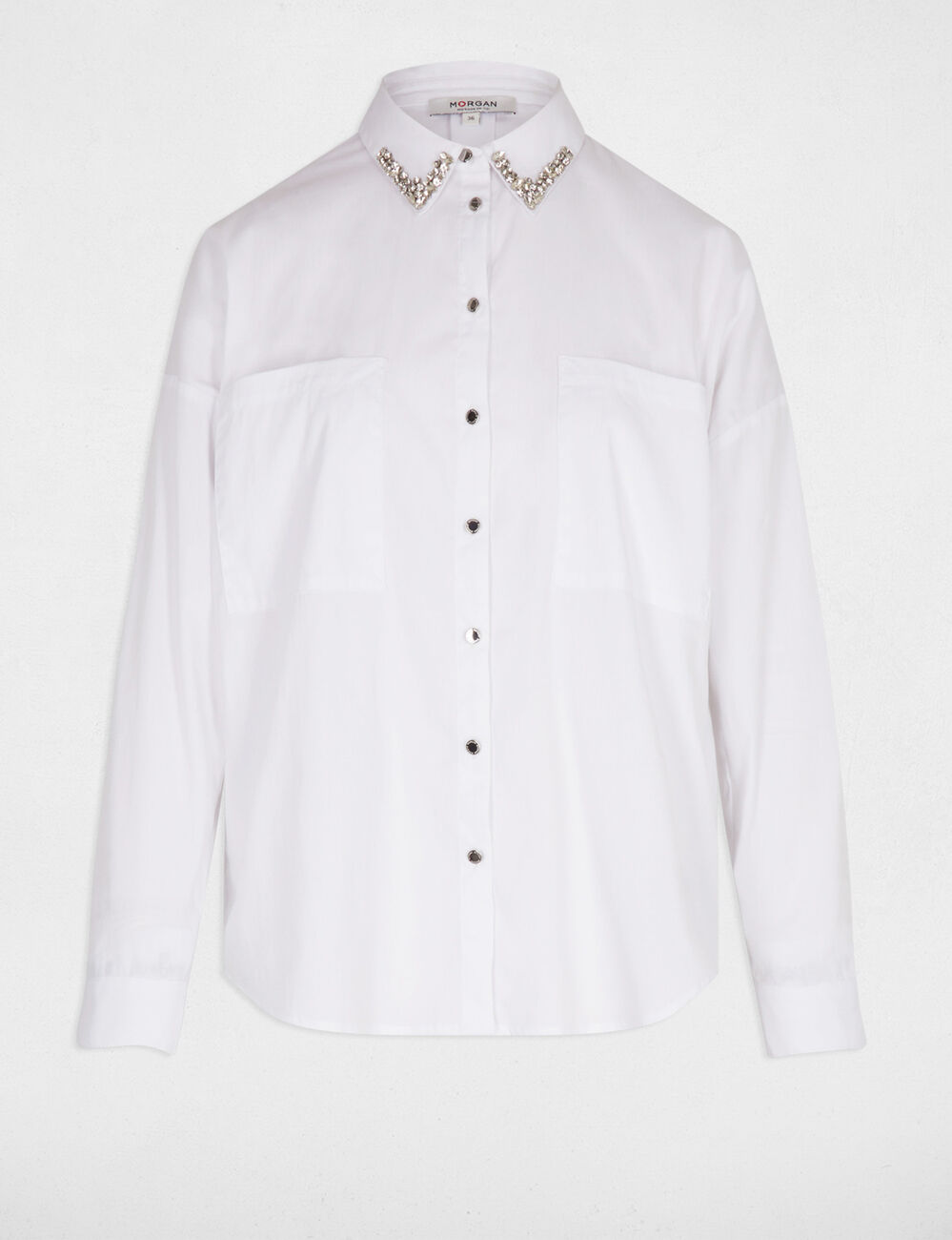 Chemise oversize strass blanc femme