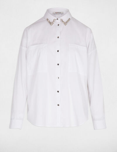 Chemise oversize strass blanc femme