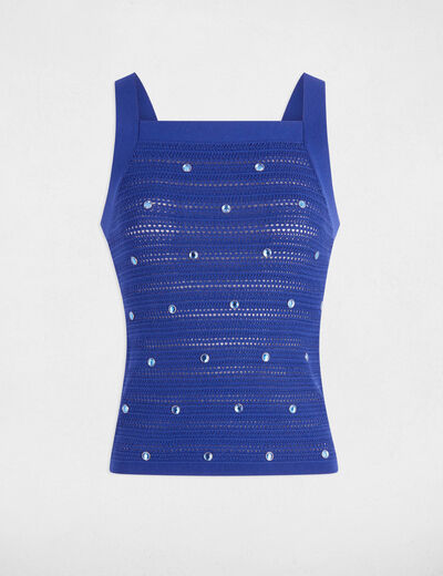 Top maille bretelles larges bleu electrique femme