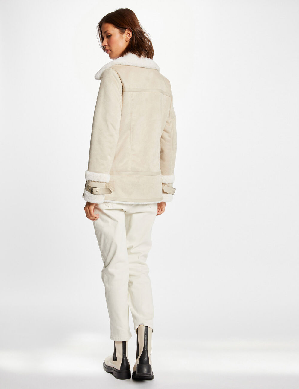 Rechte jas met ritssluiting beige vrouw