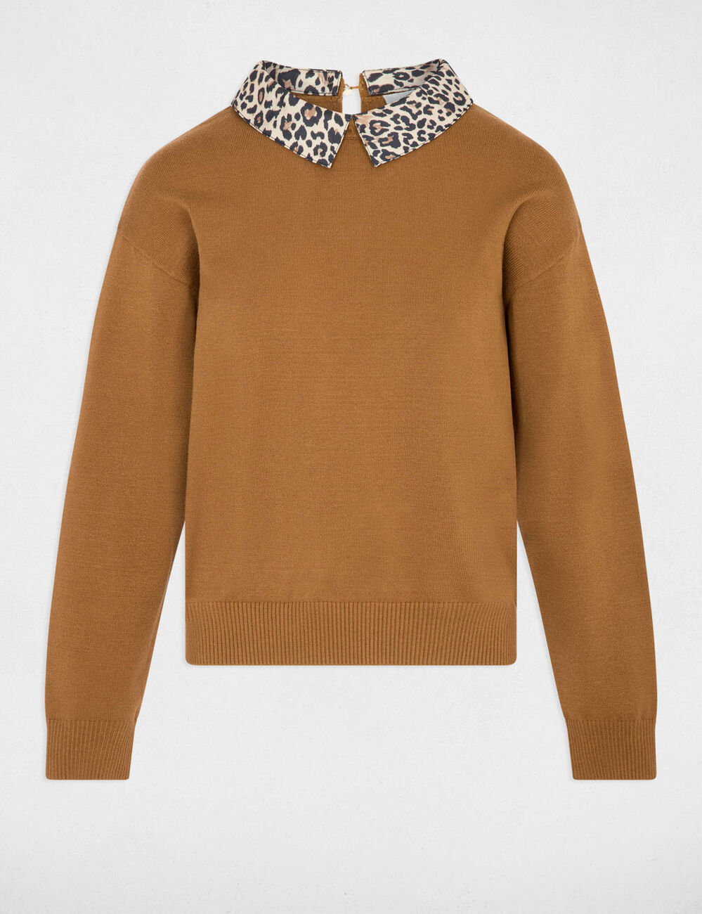Pull col l&eacute;opard camel femme