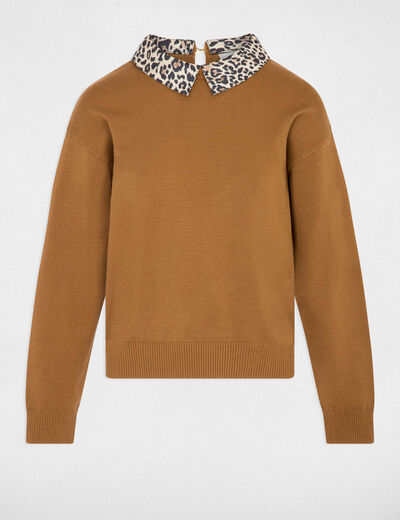 Pull col l&eacute;opard camel femme