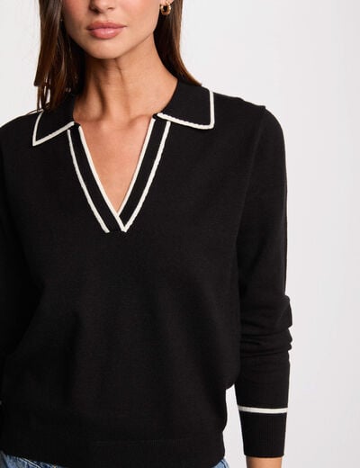 Pull col polo noir femme