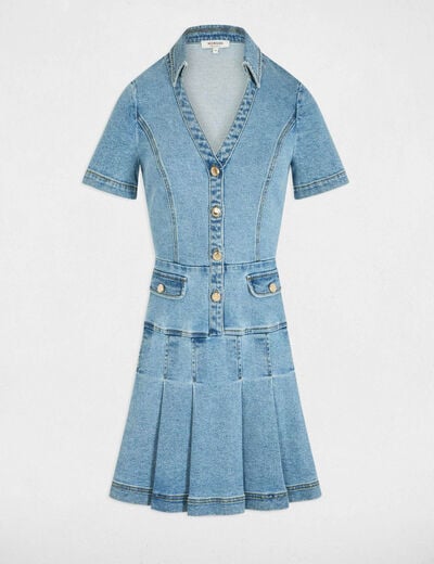 Korte trapeze jurk van denim stone washed denim vrouw
