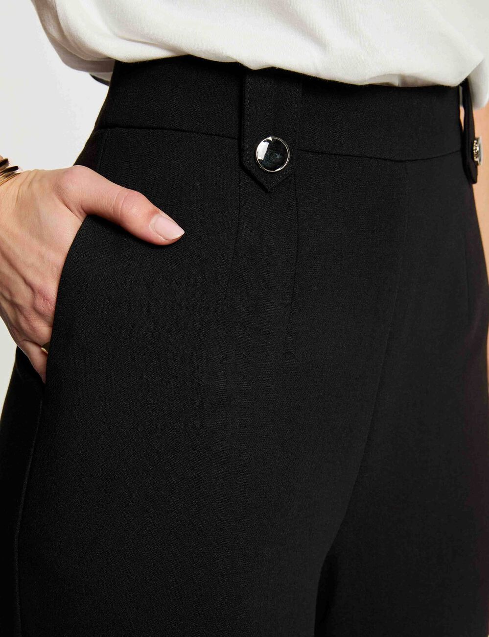 Pantalon large taille haute noir femme