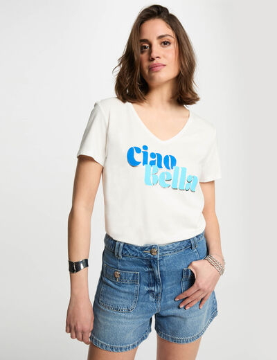 T-shirt à inscription blanc femme