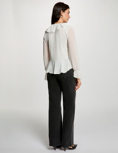 Top col v voile blanc femme