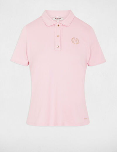 Maille l&eacute;g&egrave;re col &agrave; revers rose femme