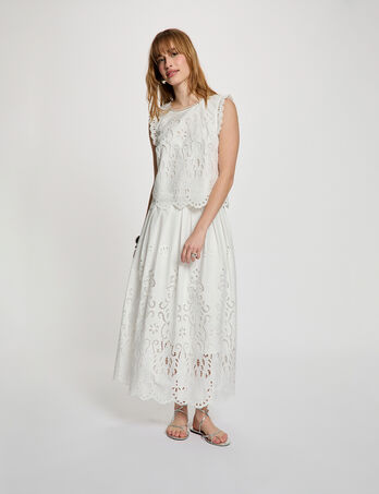 Lange, uitlopende rok helder wit vrouw