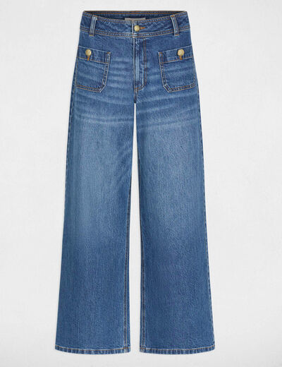 Hoge taille wijde jeans stone washed denim vrouw