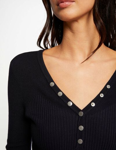 Pull manches longues avec boutons marine femme