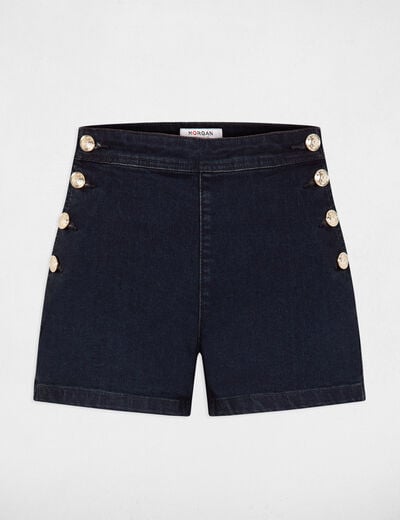 Slim short met knopen ruw denim vrouw