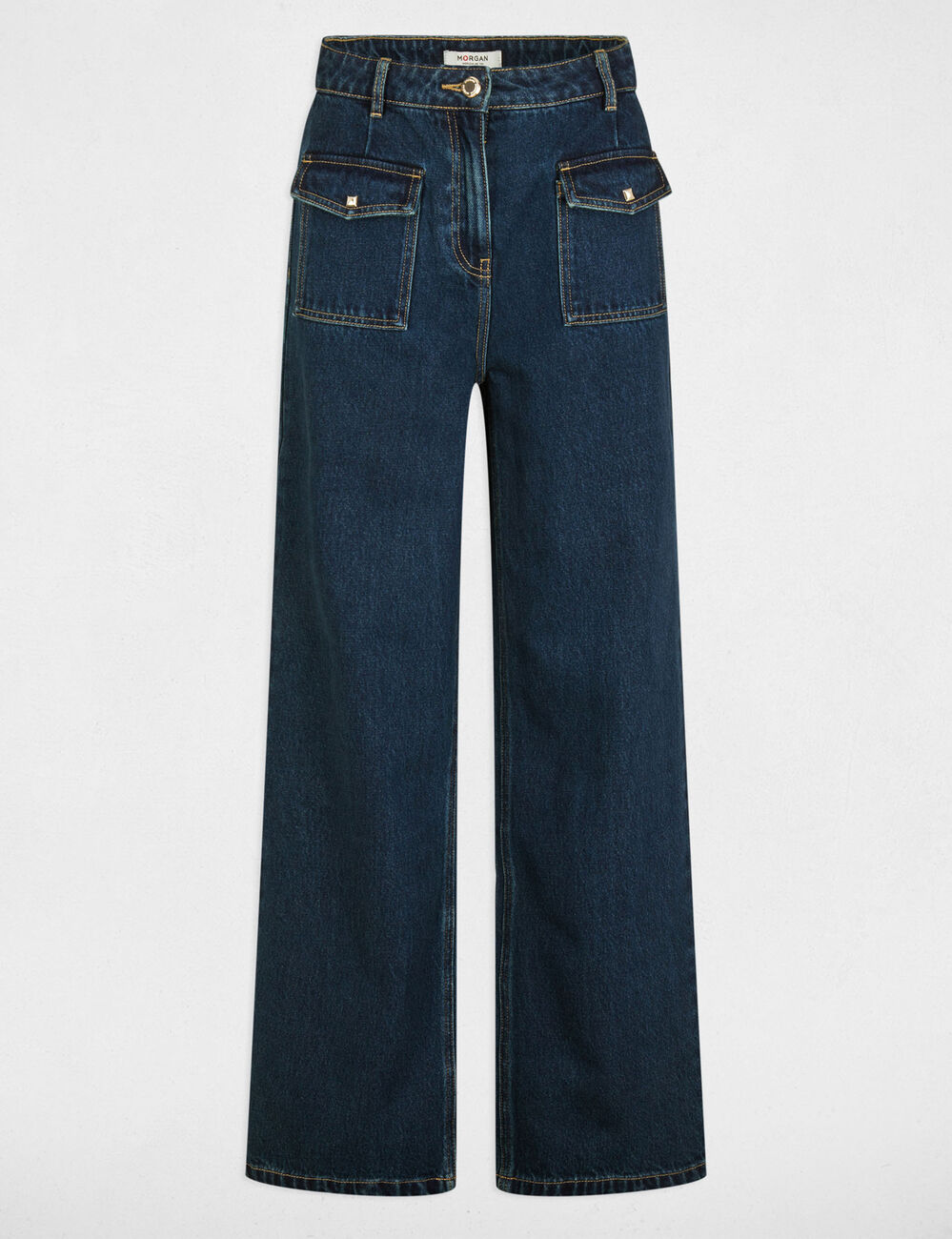 Wijde jeans met hoge taille ruw denim vrouw