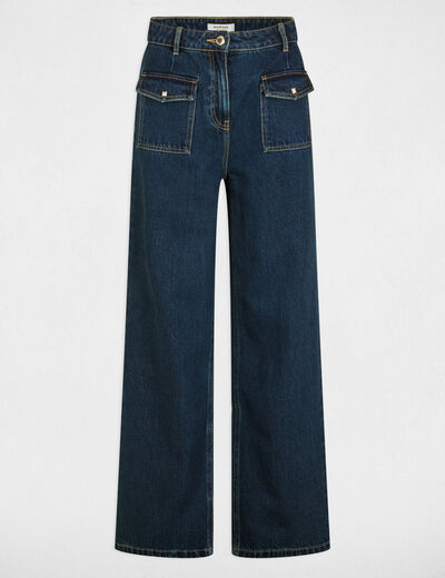 Jeans large taille haute denim brut femme