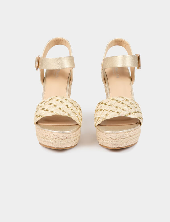 Sandales compensées jaune or femme