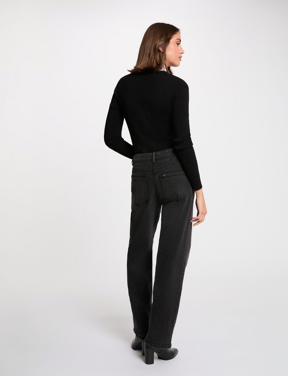 2-in-1 trui met omgeslagen kraag zwart vrouw