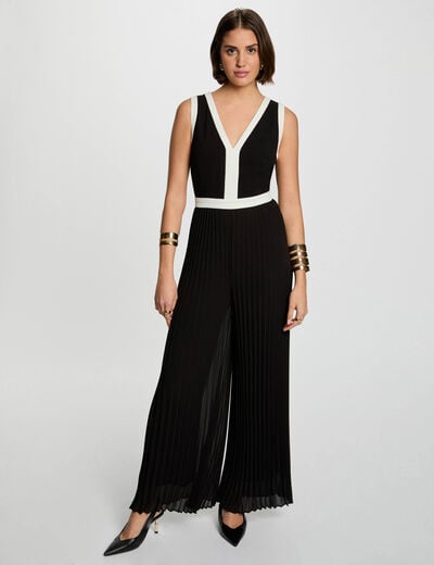 Lange geplooide jumpsuit zwart vrouw