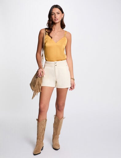 top satin a bretelles jaune moutarde femme Top satin à bretelles jaune moutarde femme