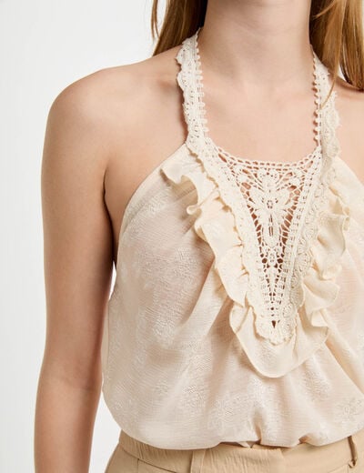 Top détail dentelle creme femme