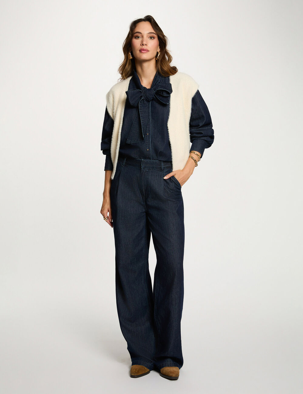 Gilet court fausse fourrure ivoire femme
