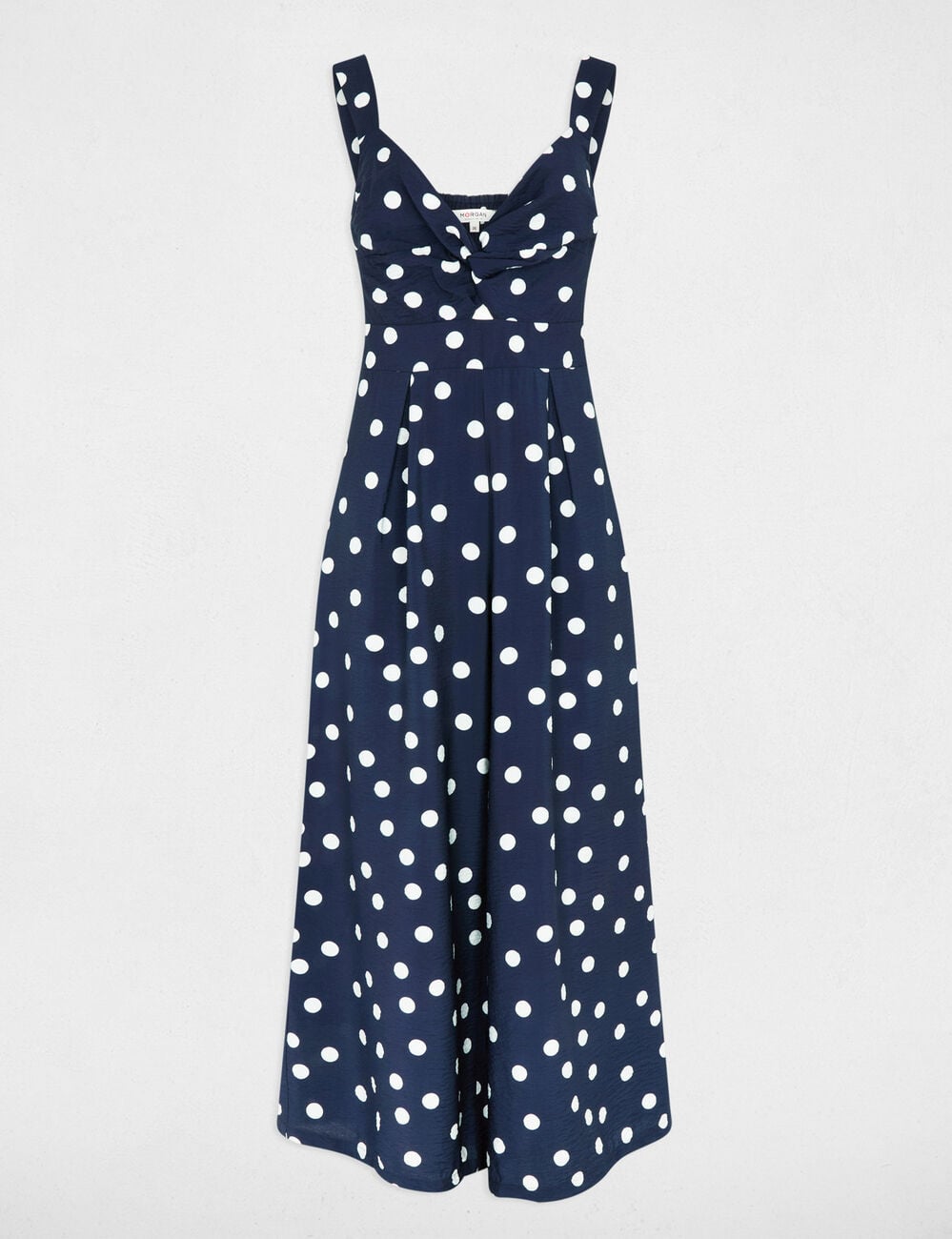 Combinaison fluide &agrave; pois bleu marine femme