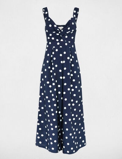Combinaison fluide &agrave; pois bleu marine femme