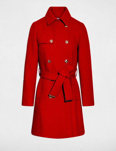 Manteau long ceinturé rouge femme