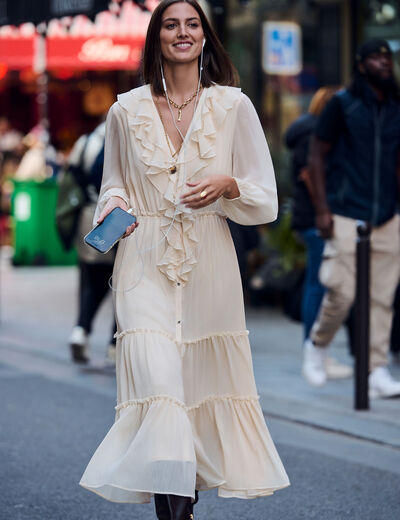 Robe longue fluide creme femme