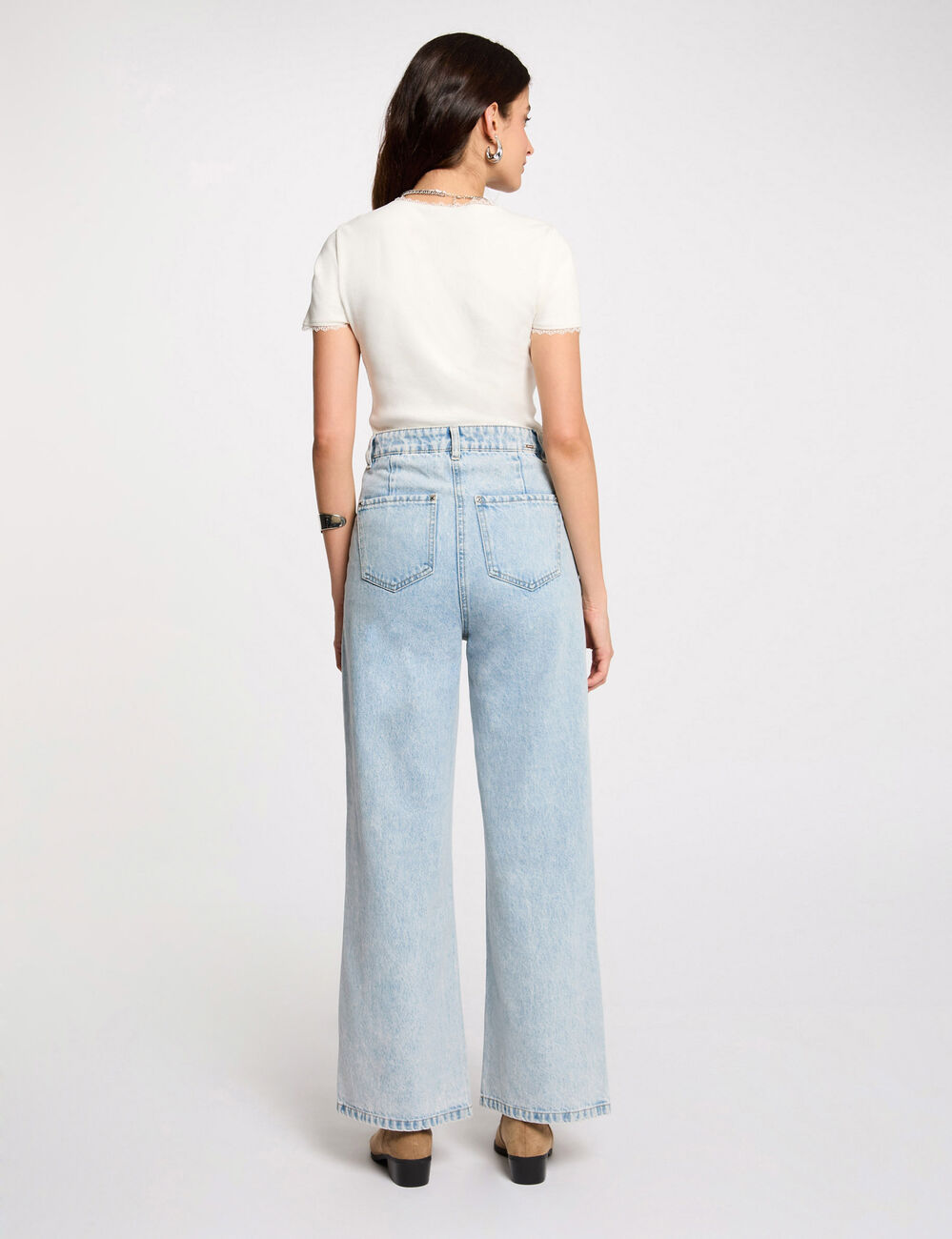 T-shirt manches courtes c&ocirc;tel&eacute; ivoire femme