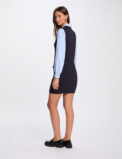 Robe courte cintrée bleu marine femme