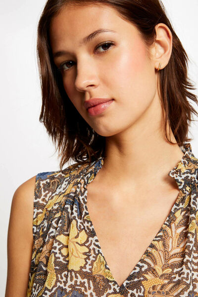 Blouse sans manches imprimé végétal multico femme