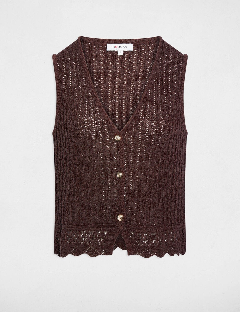 Gilet sans manches ajouré marron foncé femme