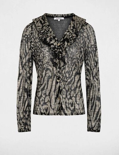 Lange mouwen V-hals T-shirt goudgeel vrouw