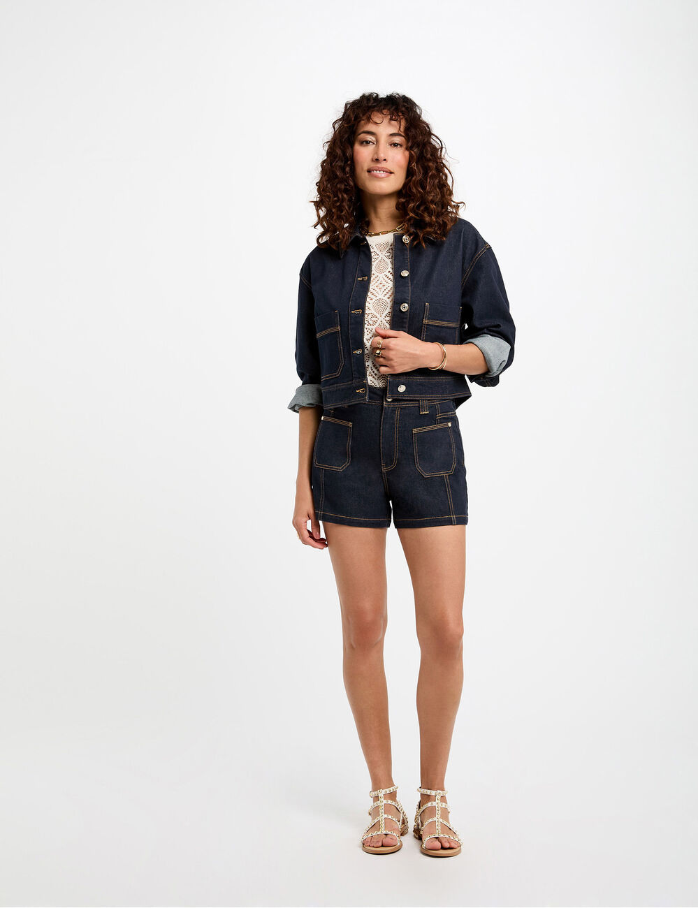 Kort jeansjack ruw denim vrouw